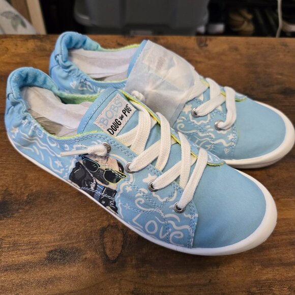 BOBS from Skechers Shoes - Skechers Doug The Pug Bobs Beach Bingo - Pug Love Sneakers, Light Blue